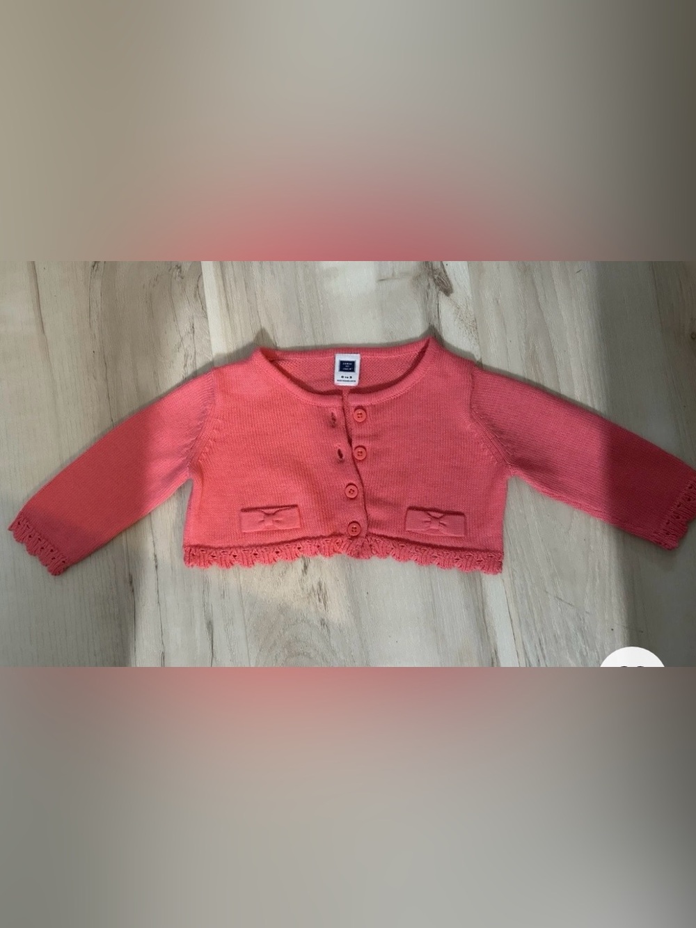 Janie and Jack 0-3M Coral Pink Cropped Cardigan Sweater Bow Scalloped Trim